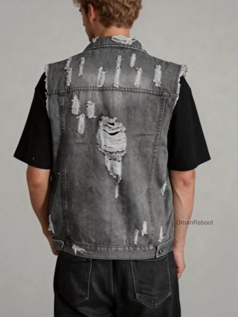 Men's Sleeveless Ripped Denim Vest Slim Fit Button Down Jacket - Picture 2 of 5